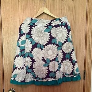 Boden Floral A-Line Skirt in Purple and Turquoise size 14 cotton